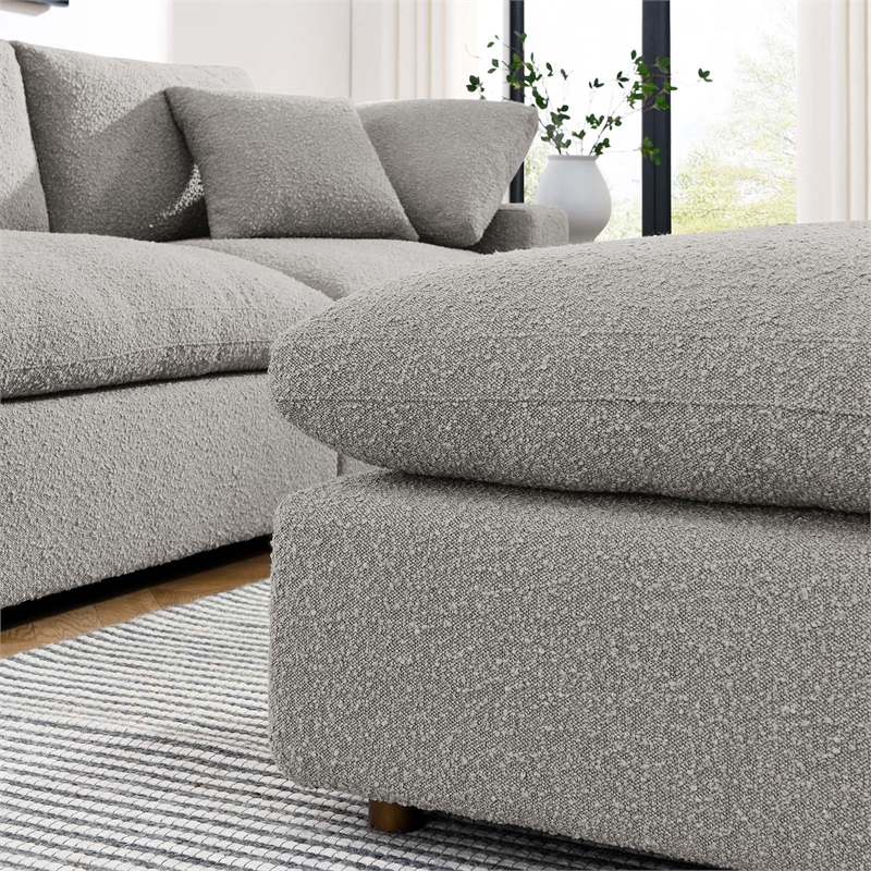 Modway Commix Upholstered Boucle Fabric & Solid Wood Ottoman in Light Gray