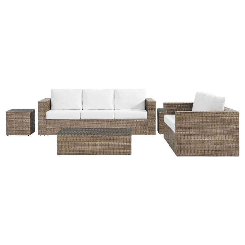 Modway Convene Outdoor 5-Piece Synthetic Rattan Furniture Set in White