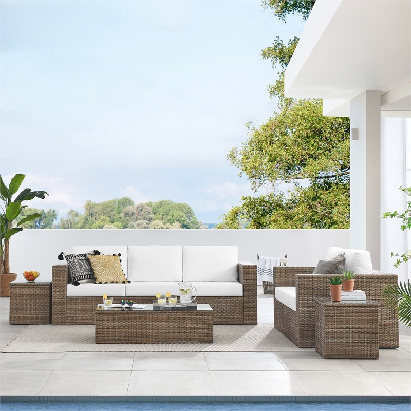Modway Convene Outdoor 5-Piece Synthetic Rattan Furniture Set in White