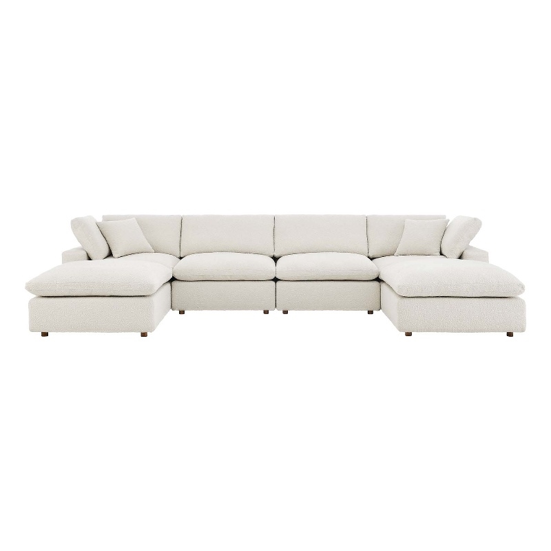 Modway Commix 6-Piece Upholstered Boucle Fabric Sectional Sofa in Ivory