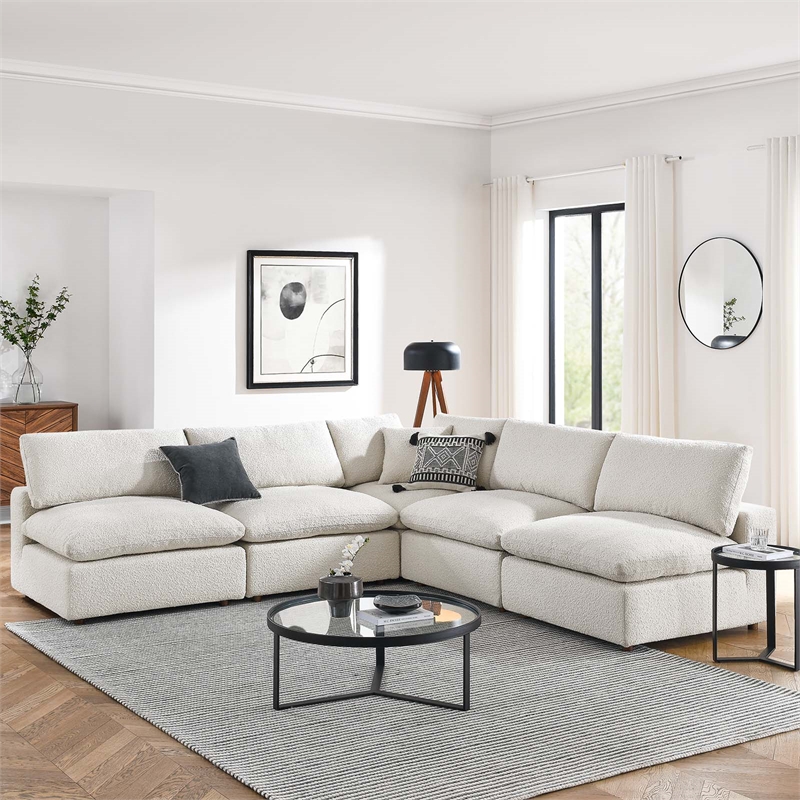 Modway Commix 5-Piece Upholstered Modern Fabric Sectional Sofa in Ivory