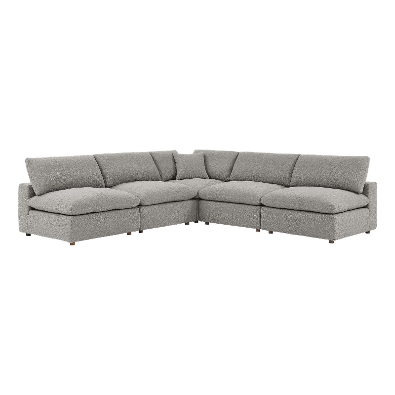 Modway Commix 5-Piece Upholstered Modern Fabric Sectional Sofa in Light Gray