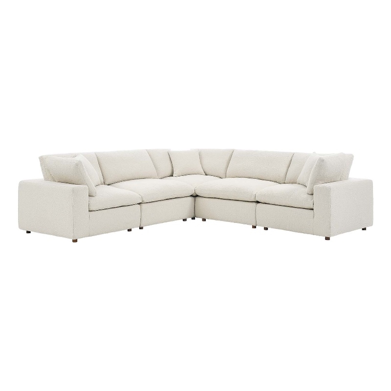 Modway Commix 5-Piece Upholstered Fabric & Wood Sectional Sofa in Ivory