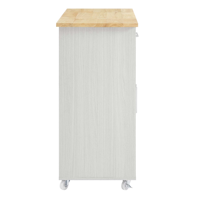 Modway Wood Cuisine Kitchen Cart with Full-Glide Drawers in White/Natural