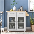 Modway Wood Cuisine Kitchen Cart with Full-Glide Drawers in White/Natural