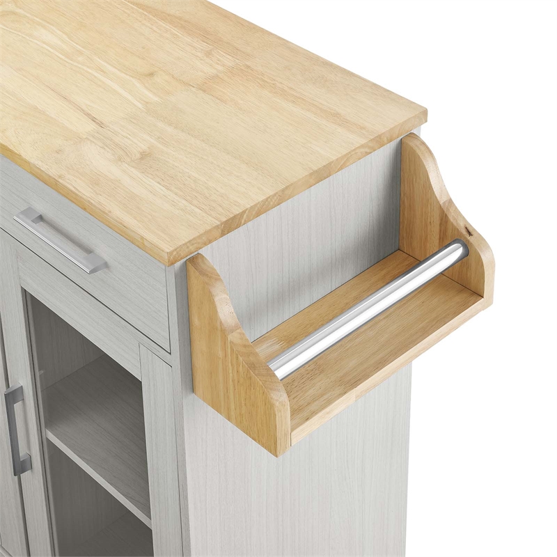 Modway Wood Cuisine Kitchen Cart with Full-Glide Drawers in White/Natural