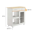Modway Wood Cuisine Kitchen Cart with Full-Glide Drawers in White/Natural