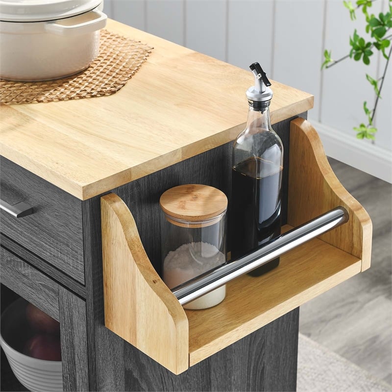 Modway Wood Culinary Kitchen Cart with Spice Rack in Charcoal/Natural