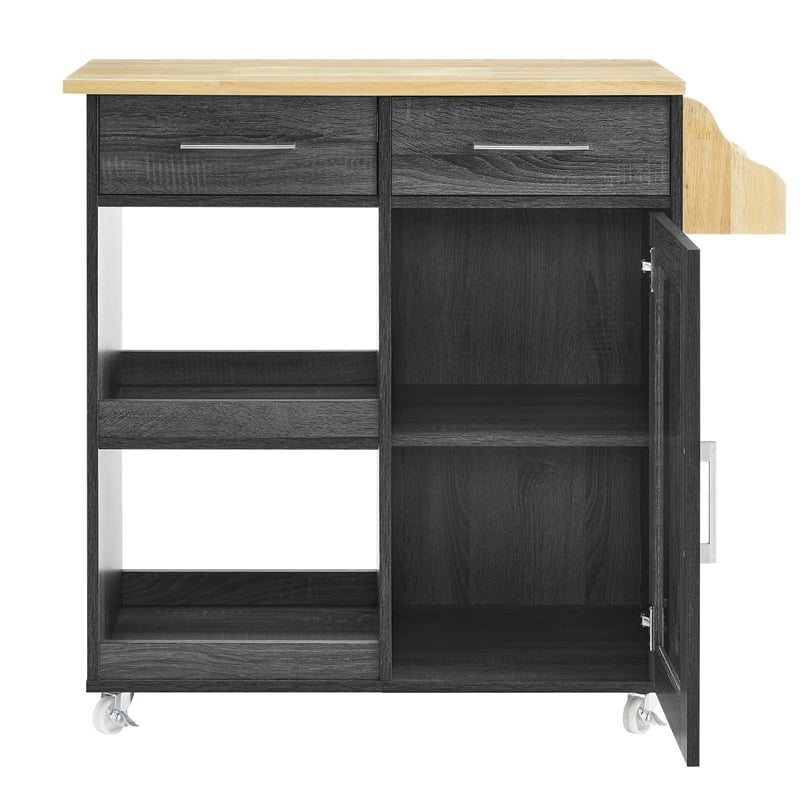 Modway Wood Culinary Kitchen Cart with Spice Rack in Charcoal/Natural
