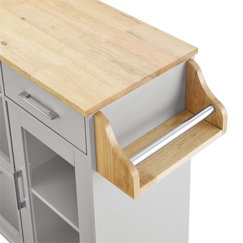 Modway Wood Culinary Kitchen Cart with Spice Rack in Light Gray/Natural