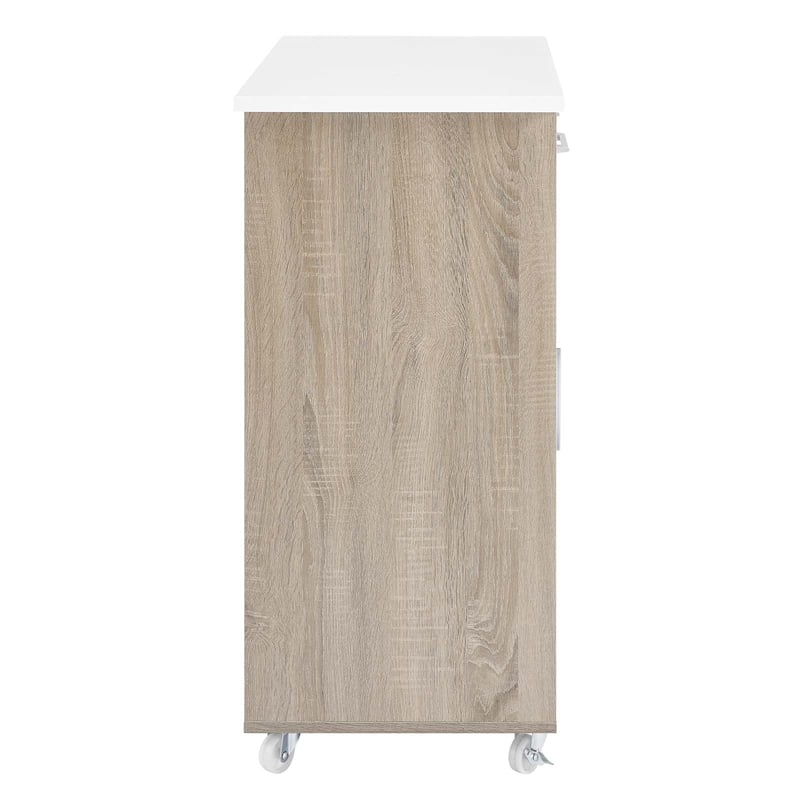 Modway Wood Culinary Kitchen Cart with Spice Rack in Oak and White