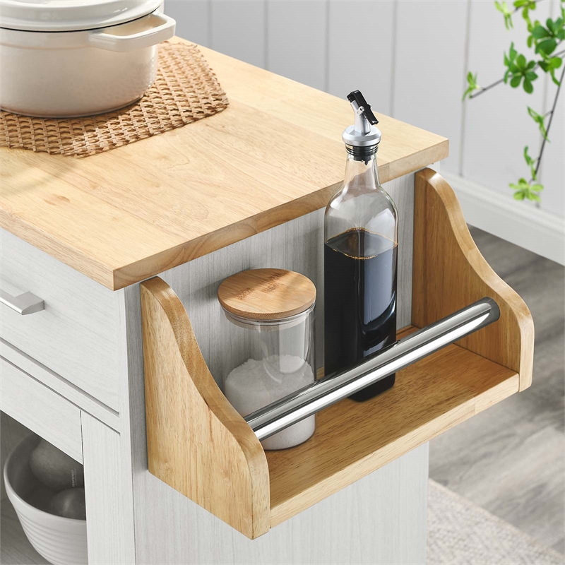 Modway Wood Culinary Kitchen Cart with Spice Rack in White/Natural