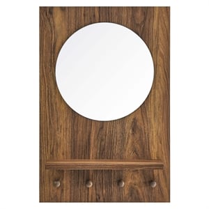 Modway Glint Modern Wood Mirror with Four Hanging Pegs in Walnut