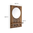 Modway Glint Modern Wood Mirror with Four Hanging Pegs in Walnut