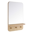 Modway Lumina Modern Wood Mirror with Three Hanging Pegs in Oak