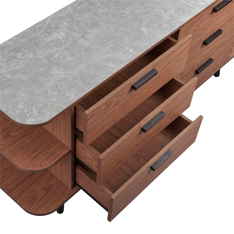 Modway Langston 6-Drawer Wood Sideboard with Splayed Base in Walnut and Gray