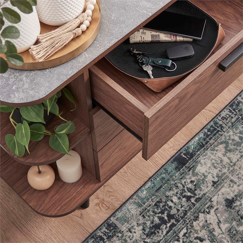 Modway Langston 6-Drawer Wood Sideboard with Splayed Base in Walnut and Gray