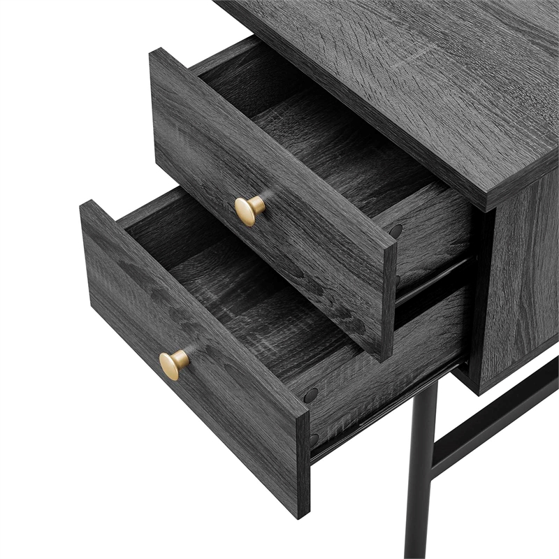 Modway Nexus Metal Tubular Frame Home Office Desk in Black Charcoal/Gold