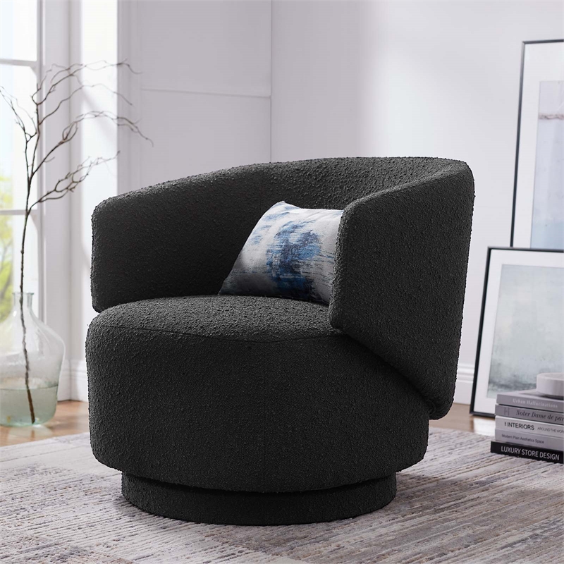 Modway Celestia Upholstered Modern Boucle Fabric Swivel Chair in Black