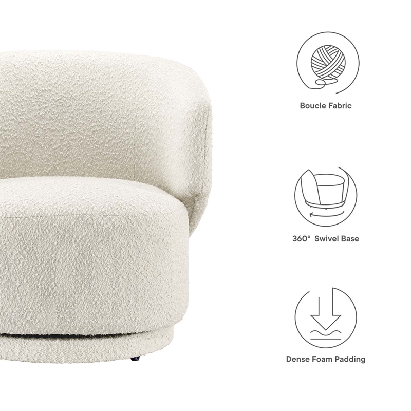 Modway Celestia Swivel Upholstered Modern Boucle Fabric Chair in Ivory