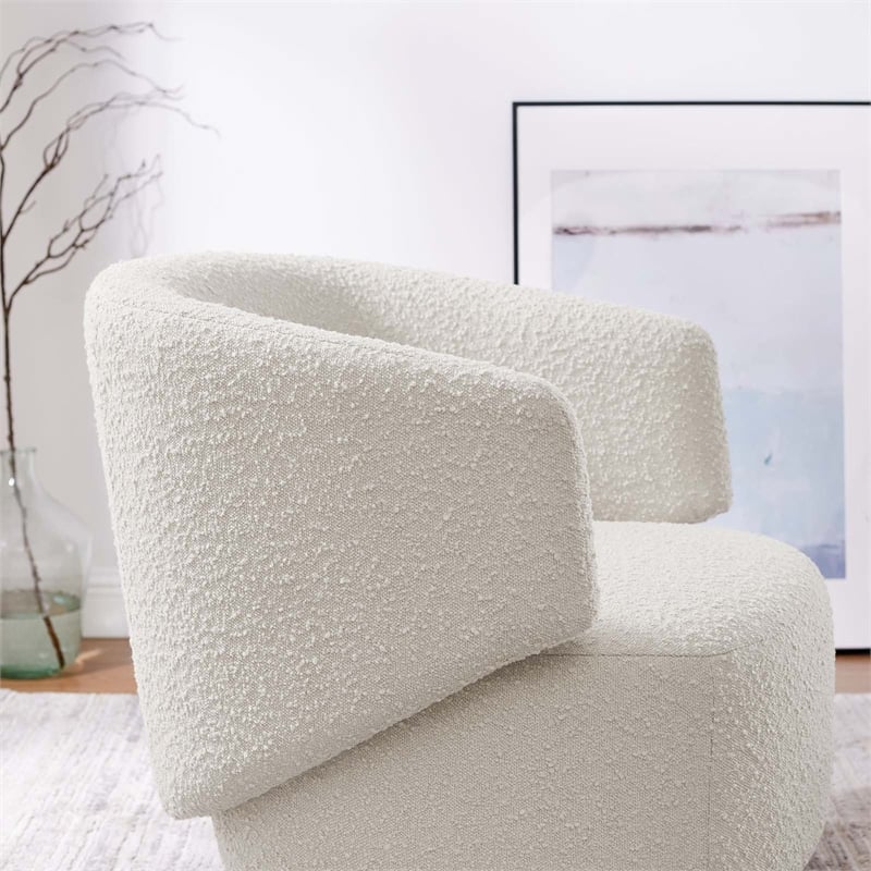 Modway Celestia Swivel Upholstered Modern Boucle Fabric Chair in Ivory