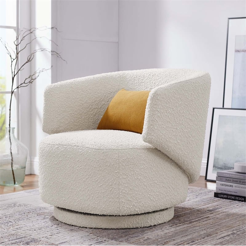 Modway Celestia Swivel Upholstered Modern Boucle Fabric Chair in Ivory