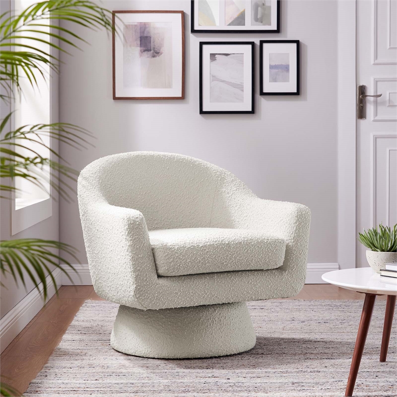 Modway Astral Upholstered Modern Boucle Fabric Swivel Chair in Ivory