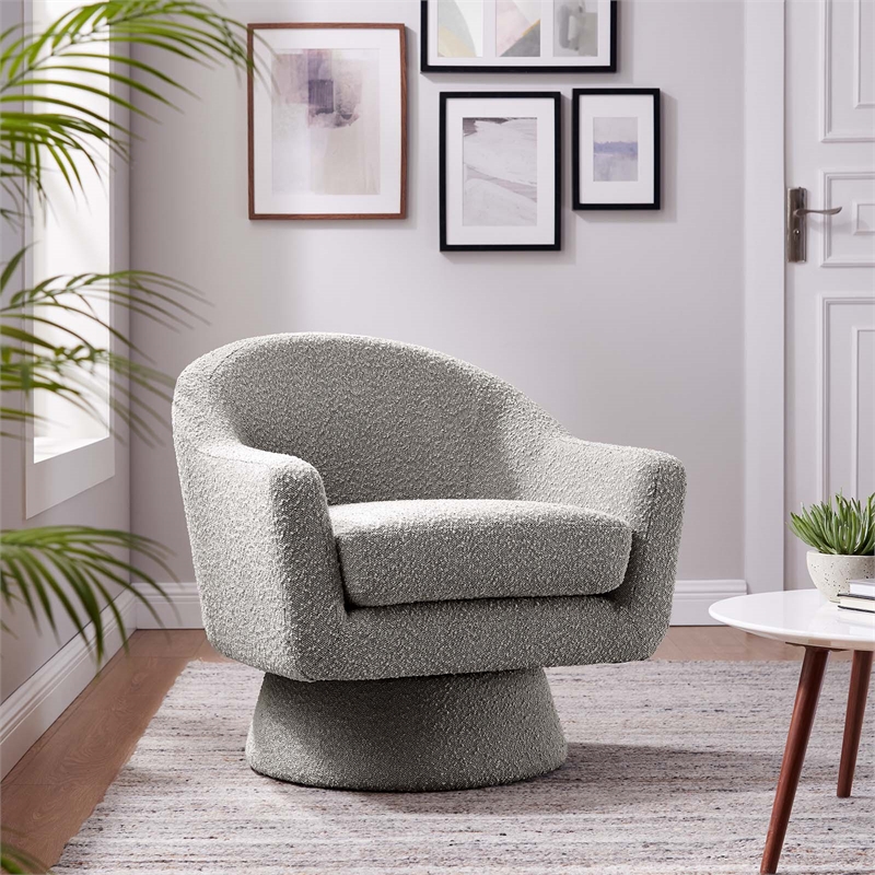 Modway Astral Upholstered Modern Boucle Fabric Swivel Chair in Taupe
