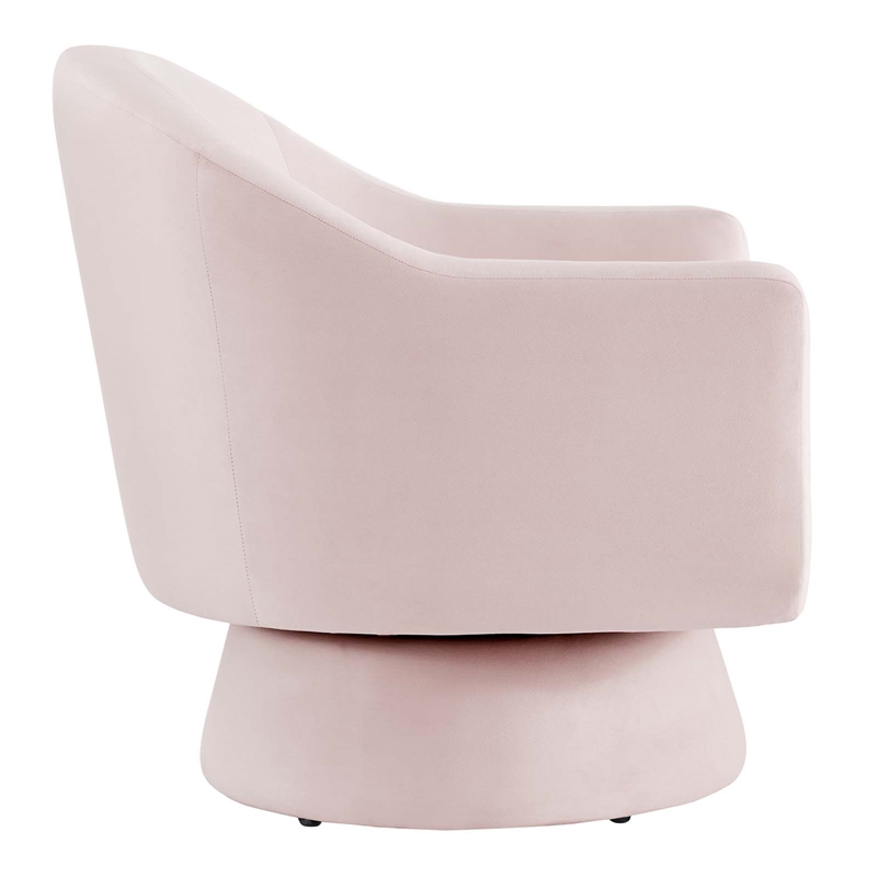 Astral Performance Velvet Fabric and Wood Swivel Chair in Pink