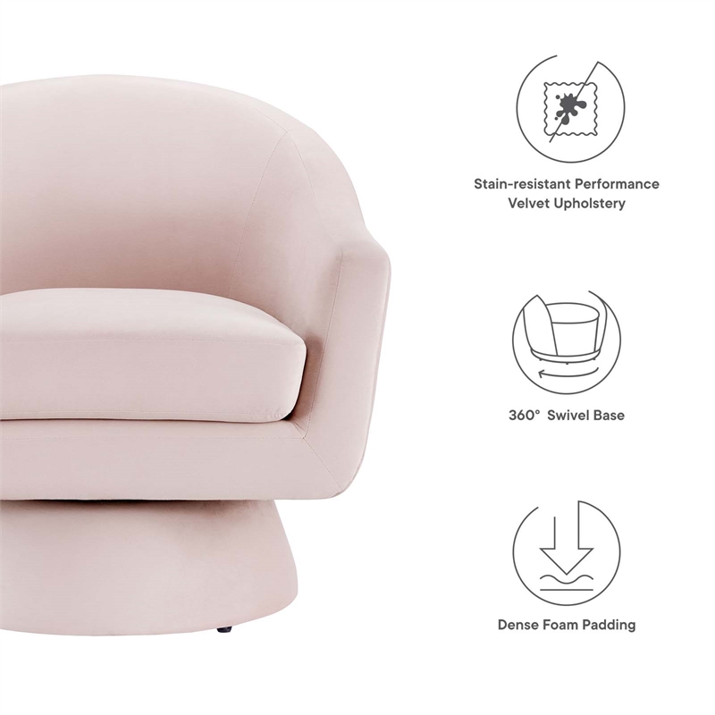 Astral Performance Velvet Fabric and Wood Swivel Chair in Pink