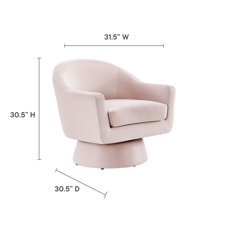 Astral Performance Velvet Fabric and Wood Swivel Chair in Pink