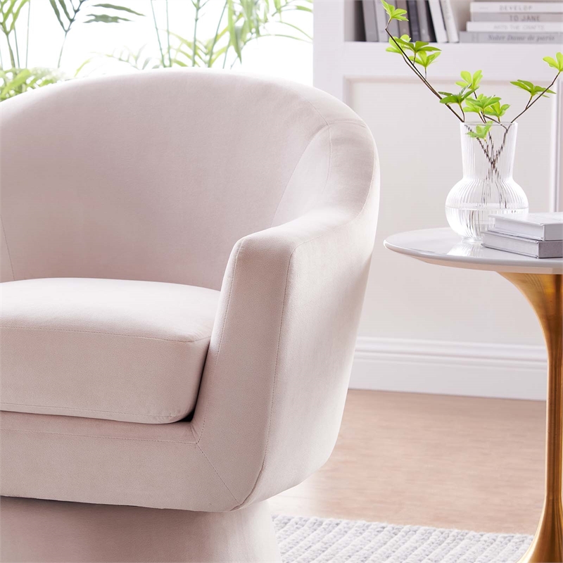 Astral Performance Velvet Fabric and Wood Swivel Chair in Pink