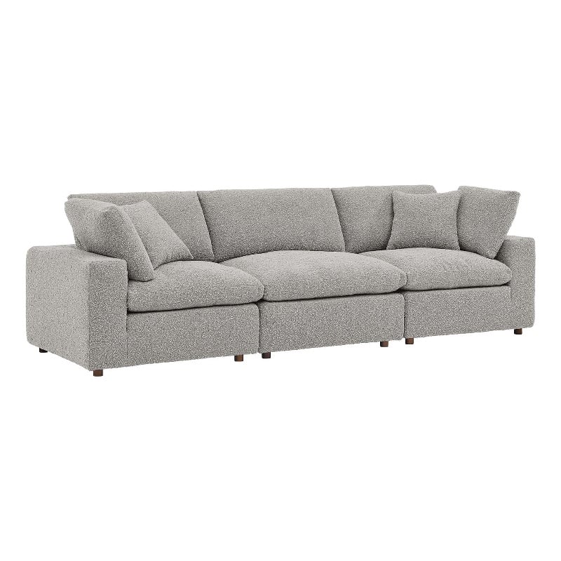Commix Down Filled Overstuffed Boucle Fabric 3-Seater Sofa in Light Gray