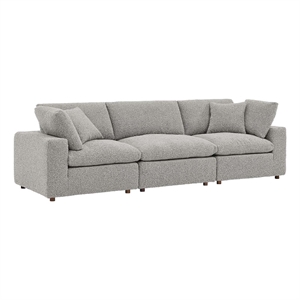 Commix Down Filled Overstuffed Boucle Fabric 3-Seater Sofa in Light Gray