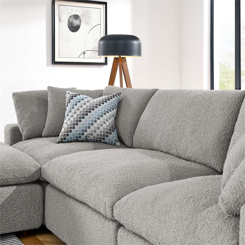 Modway Commix 4-Piece Upholstered Boucle Fabric Sectional Sofa in Light Gray
