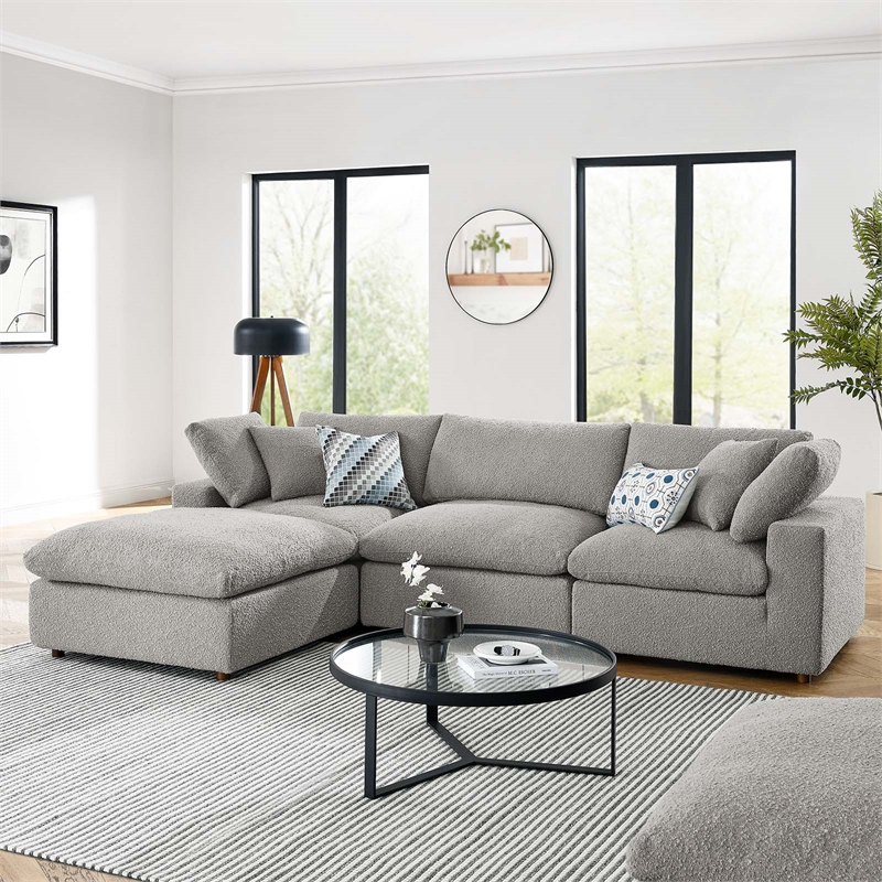 Modway Commix 4-Piece Upholstered Boucle Fabric Sectional Sofa in Light Gray