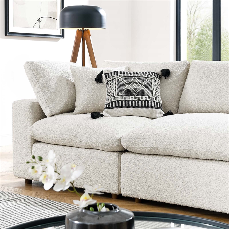 Modway Commix 4-Seater Upholstered Boucle Fabric Sectional Sofa in Ivory