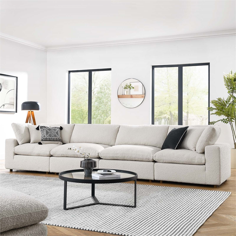 Modway Commix 4-Seater Upholstered Boucle Fabric Sectional Sofa in Ivory
