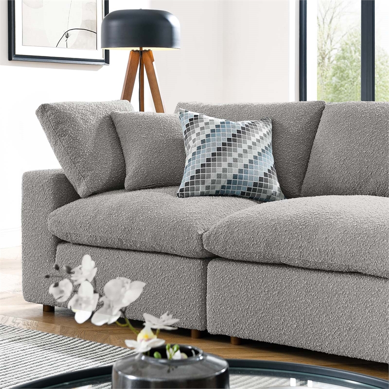 Modway Commix 4-Seater Upholstered Boucle Fabric Sectional Sofa in Light Gray