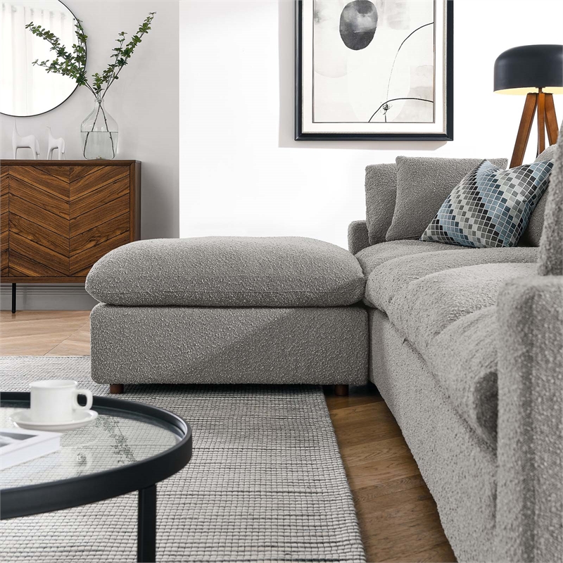 Modway Commix 5-Piece Upholstered Boucle Fabric Sectional Sofa in Light Gray