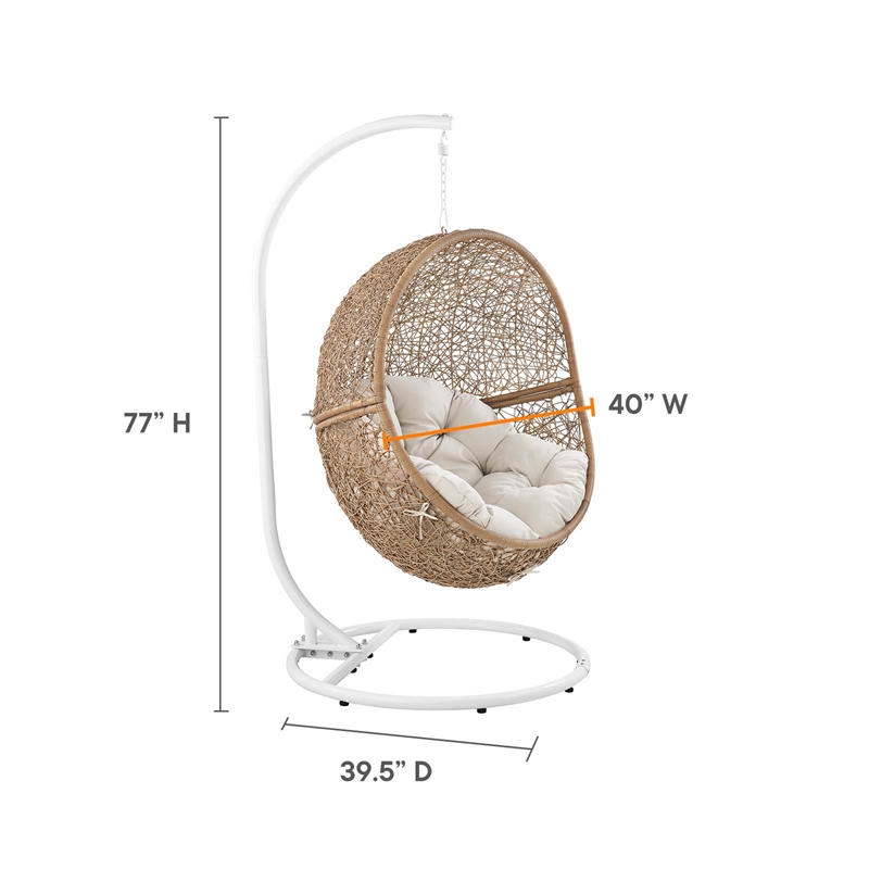Modway Encase Outdoor Synthetic Rattan Swing Chair in Cappuccino/Beige