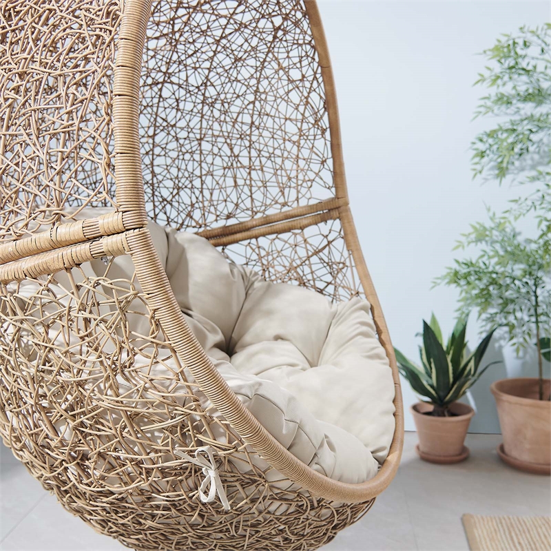 Modway Encase Outdoor Synthetic Rattan Swing Chair in Cappuccino/Beige