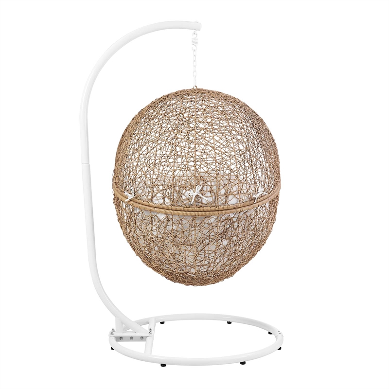 Modway Encase Outdoor Synthetic Rattan Swing Chair in Cappuccino/White
