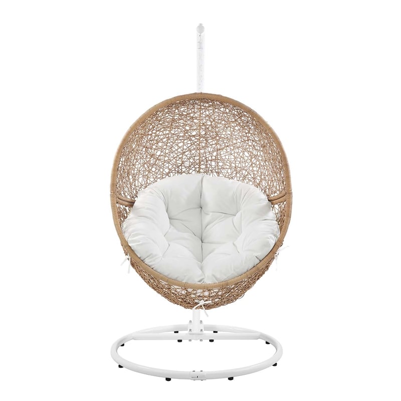 Modway Encase Outdoor Synthetic Rattan Swing Chair in Cappuccino/White