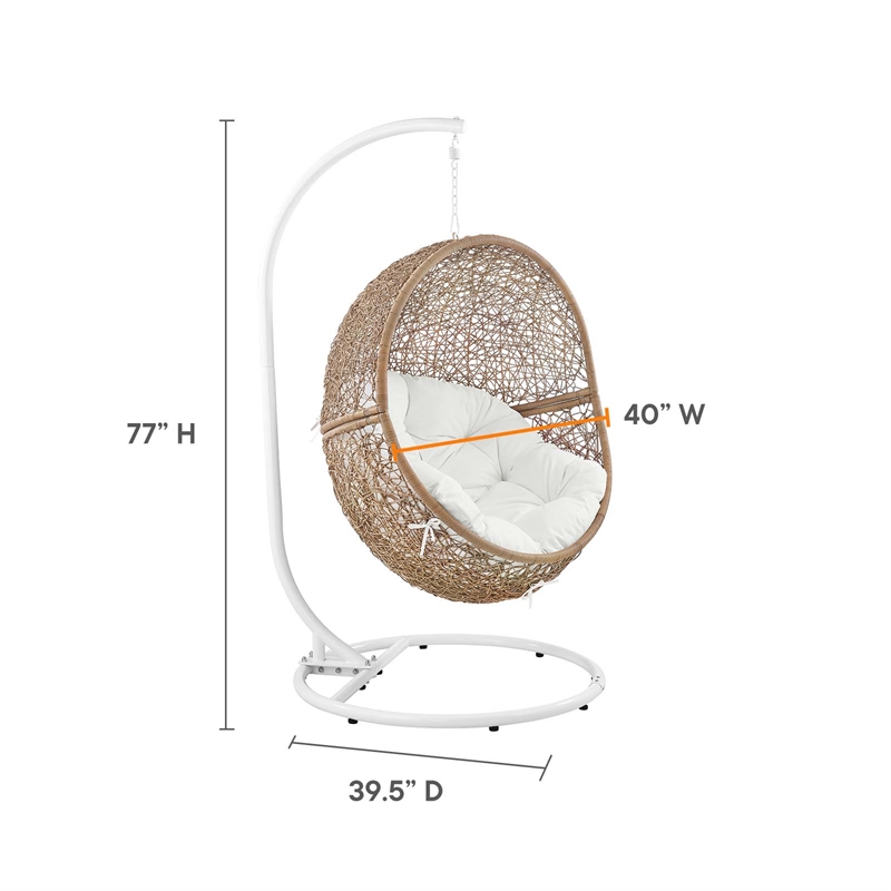 Modway Encase Outdoor Synthetic Rattan Swing Chair in Cappuccino/White