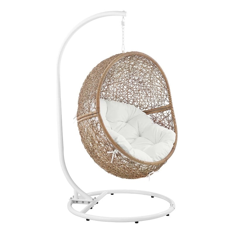 Modway Encase Outdoor Synthetic Rattan Swing Chair in Cappuccino/White