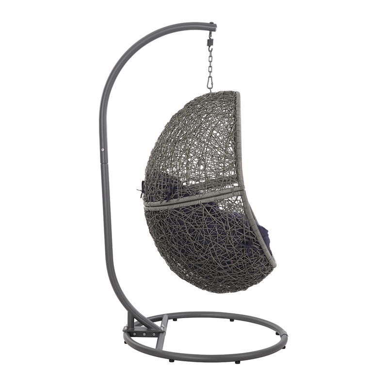Modway Encase Outdoor Synthetic Rattan Swing Chair in Gray and Navy