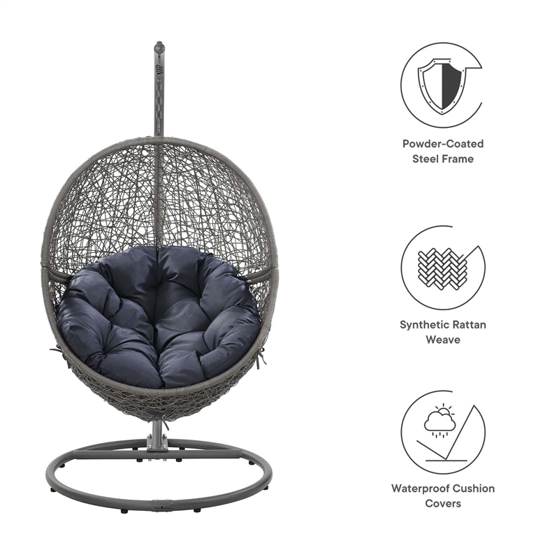 Modway Encase Outdoor Synthetic Rattan Swing Chair in Gray and Navy
