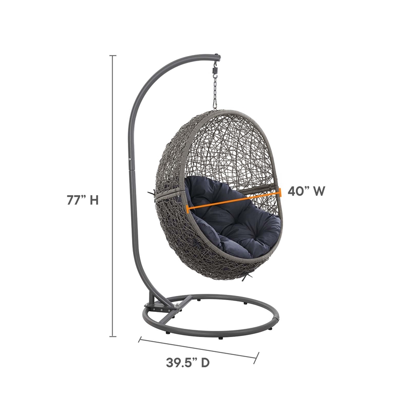 Modway Encase Outdoor Synthetic Rattan Swing Chair in Gray and Navy