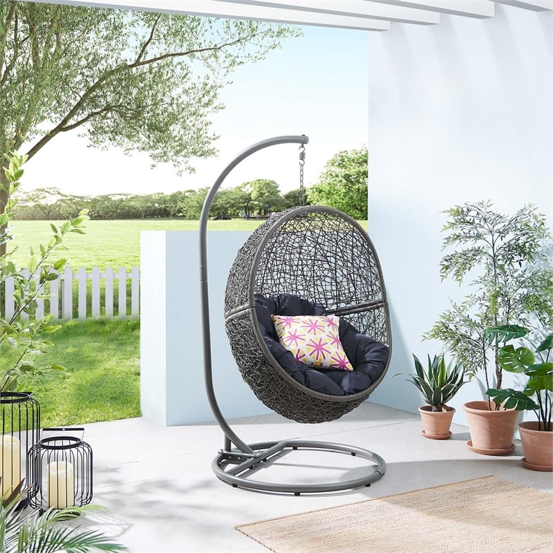 Modway Encase Outdoor Synthetic Rattan Swing Chair in Gray and Navy
